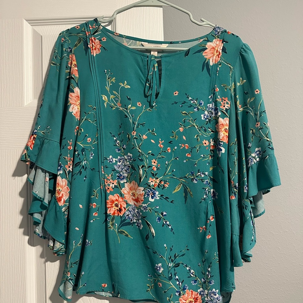 LC Lauren Conrad Teal Floral Blouse